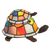 Roruvera Tiffany schildpadlamp met bronskleurige voet van glas in lood in multicolor glas-in-lood schild, brandend