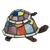 Tiffany schildpadlamp met bronskleurige voet van glas in lood in multicolor glas-in-lood schild, uitgeschakeld
