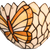 Detail Tiffany wandlamp vlinder van glas in lood in beige,- en bruintinten