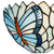Detail Tiffany wandlamp vlinder van glas in lood in donker,- en lichtblauwtinten