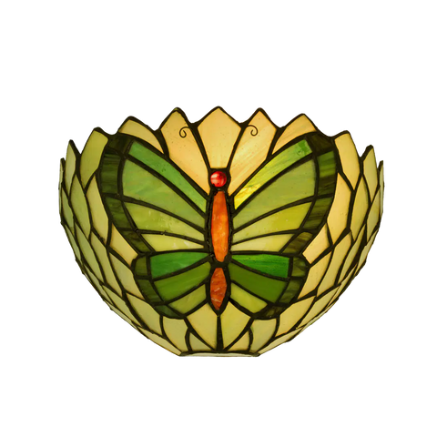 Tiffany vlinder wandlamp - Groentinten - B 25 CM x H 14 CM (Art. 8252)