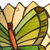 Detail Tiffany wandlamp vlinder van glas in lood in groentinten, uitgeschakeld