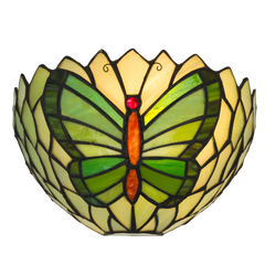 Roruvera Tiffany wandlamp vlinder van glas in lood in groentinten