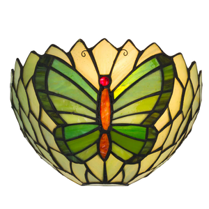 Roruvera Tiffany wandlamp vlinder van glas in lood in groentinten