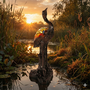 Tiffany reiger tafellamp – glas-in-lood in amber, crème & blauw – H 53 cm (7060)