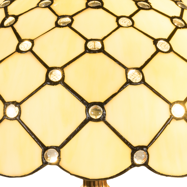 Tiffany tafellamp – Ruitpatroon & Glasjuweeltjes – Ø 40 × H 57 cm (Art. 7051)